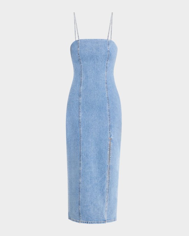 Nakisha Spaghetti-Strap Denim Midi Dress